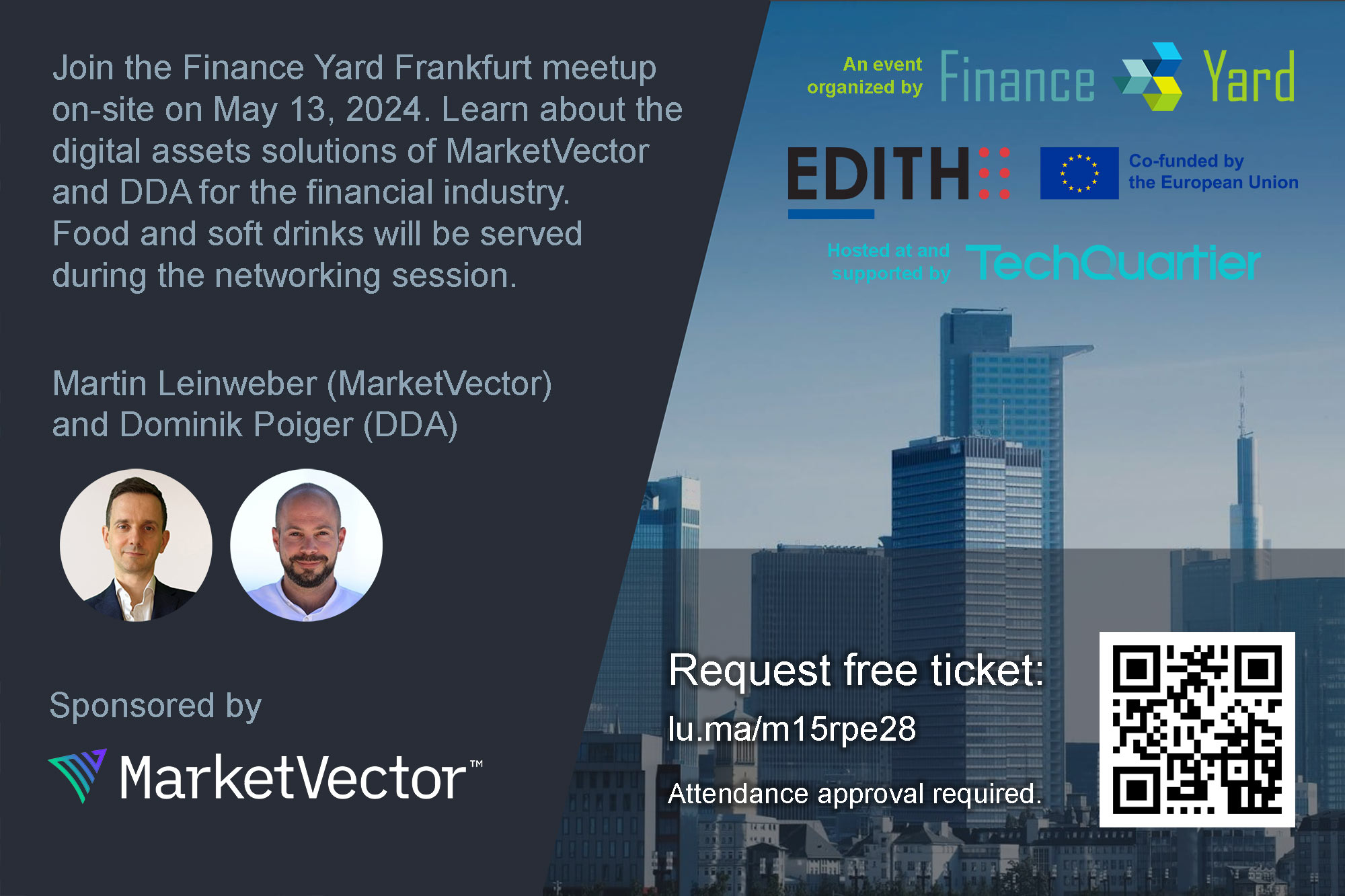 MarketVector meetup in May 2024 - Finance Yard blockchain meeting in Frankfurt, Germany - digital assets meetup Frankfurt